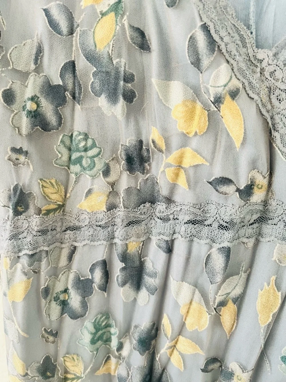 Vintage Y2K Blue Floral Embroidered Mesh Midi Dress Sz M Cottagecore Fairycore - Picture 6 of 11